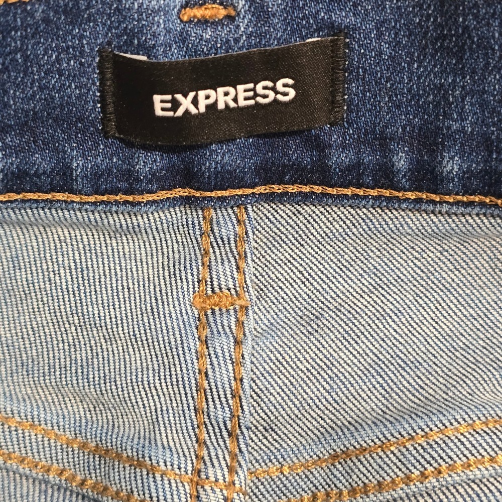 Express Jeans Womens 4 High Waisted Straight Leg Distressed Raw Hem Blue - Picture 10 of 13